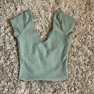 Green  v-neck fitted crop top